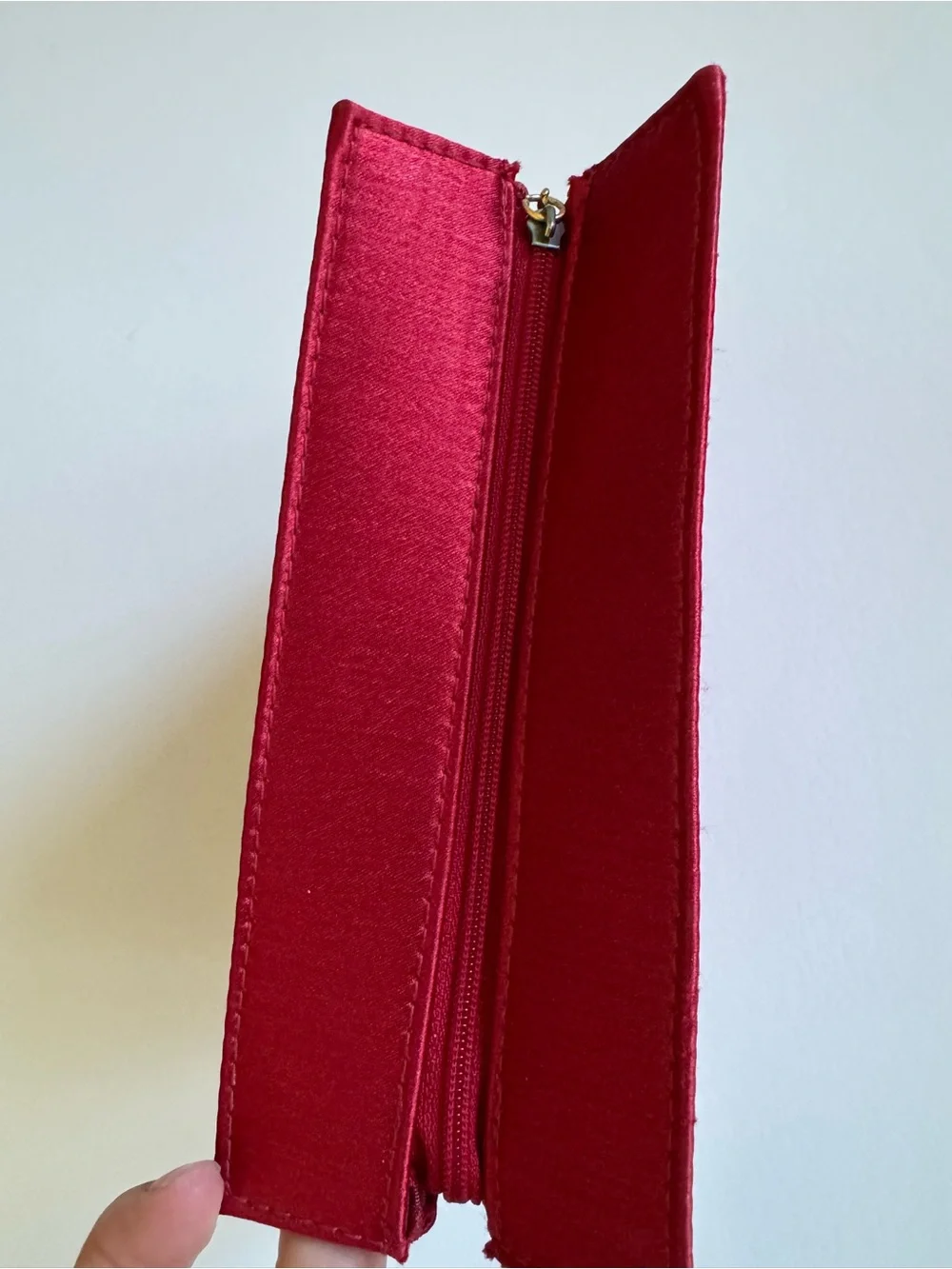 YSL Yves Saint Laurent Red Satin Cosmetic Pouch Bag with Gold Zipper